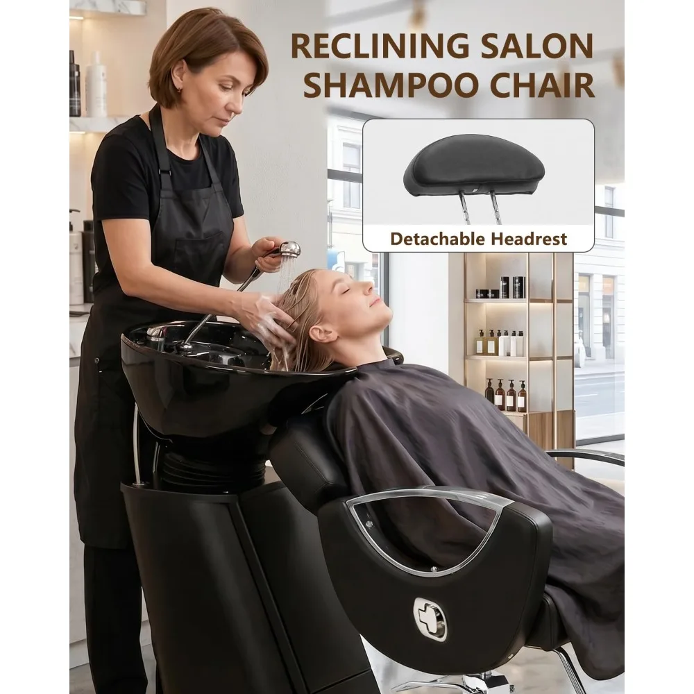 Reclining Barber Salon Styling Chair for Hair Stylist, Heavy Duty Hydraulic Pump, 360° Swivel, Custom - view 6