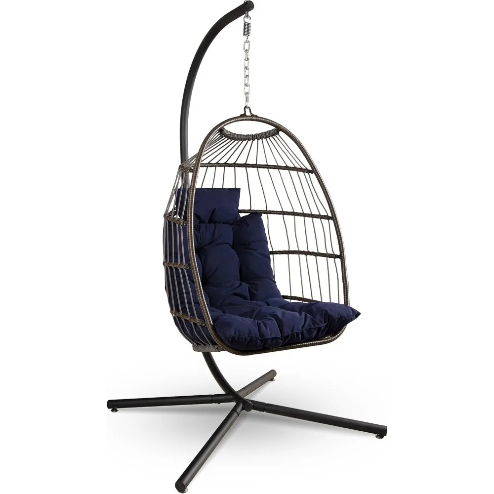 

Foldable Egg Chair With Stand – Hanging Rattan Wicker Swing For Indoor Outdoor Use – 350 Lbs Capacity, Breathable Cushion