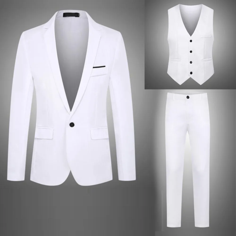 

2025 Men's Business Casual Three-Piece Suit Set - Blazer, Trousers & Vest for Wedding
