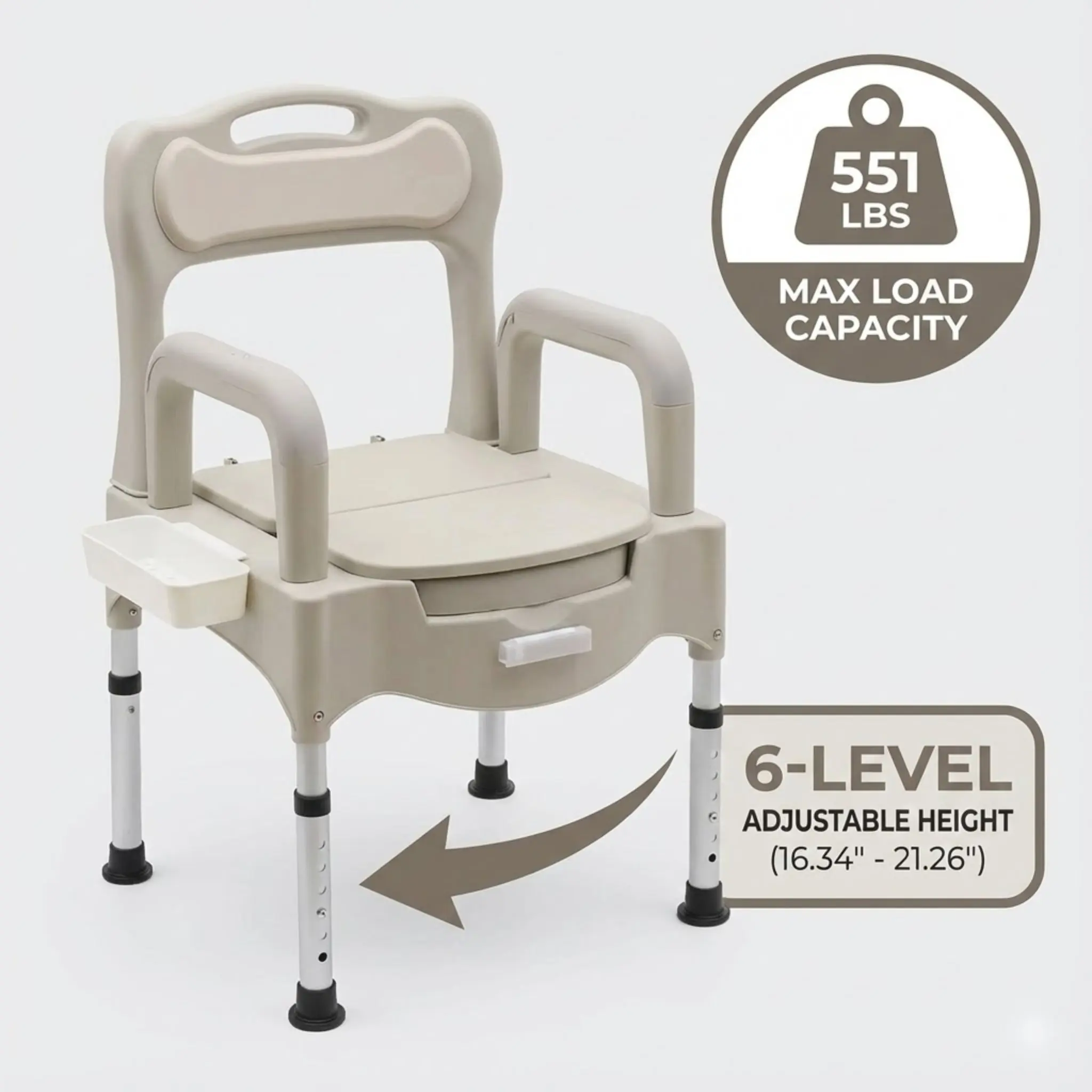 كرسي ريا وايت شديد التحمل بجانب السرير، ارتفاع قابل للتعديل، ضوء ليلي لكبار السن #3