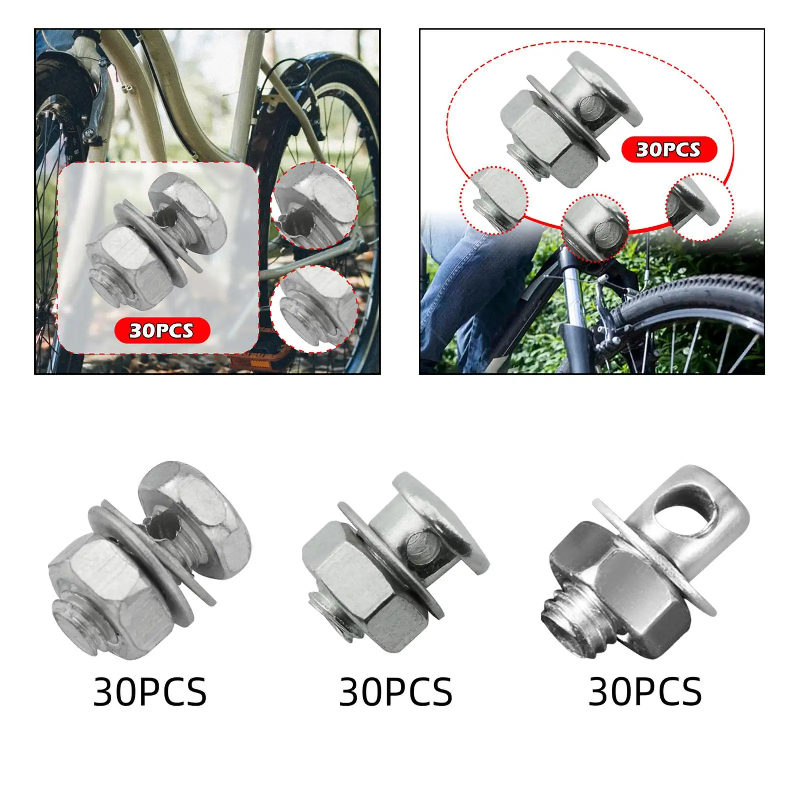 

30x Brake Cable Regulator Clamp with Nuts and Washers for Bicycle Bikes