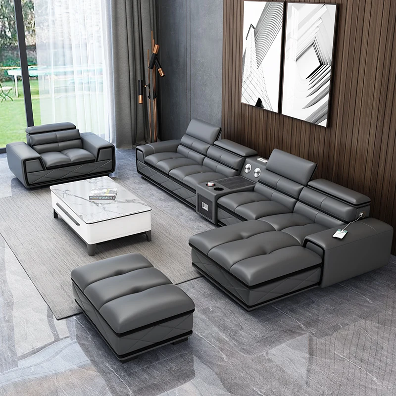 

#High Quality Leather Sofa Set Furniture U Sofa Shape Combinations Couch Living Room Sofas