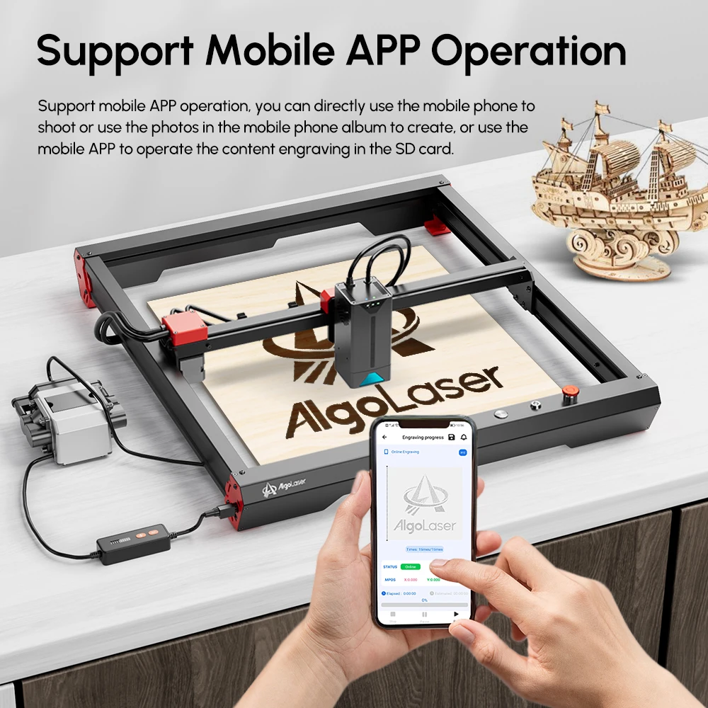 Algolaser Alpha 22W Laser Engraver with Auto Air Assist Pump 500+Color Engraving Fast Speed Support APP/Remote Control   Cuttin