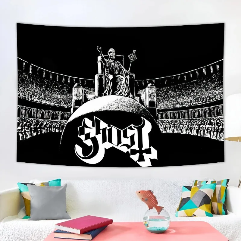 

Ghost Swedish Metal Band Tapestry Carpet Cool Pentagram Print Background Cloth Home Décor tapestry wall hanging 180X320CM