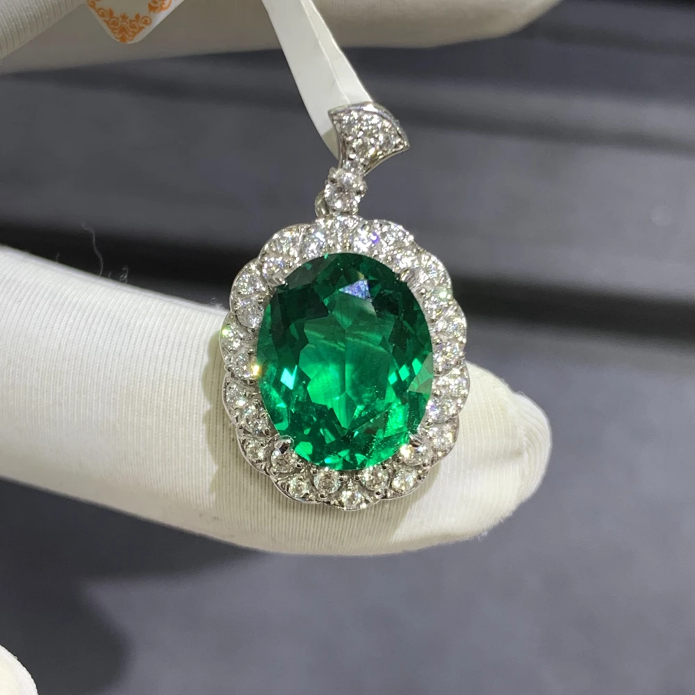 WUIHA 9K Gold Oval 4.86CT GRC Colombia Emerald Gemstone Engagement Anniversary Pendant for Women Gift Fine Jewelry Drop Shipping