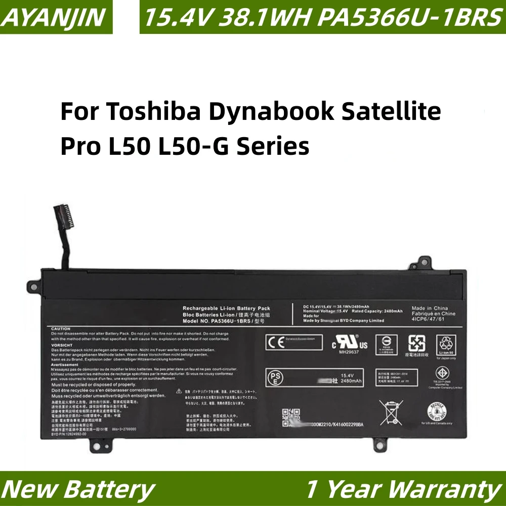 

Laptop Battery PA5366U-1BRS 15.4V 38.1Wh For Toshiba Dynabook Satellite Pro L50 L50-G Series 4ICP6/47/61 PA5366 PA5366u