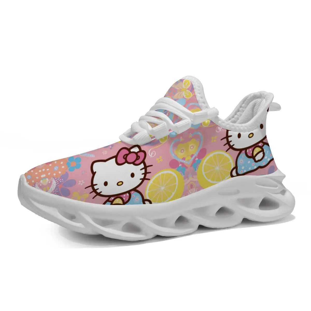 

Hello Kitty Kids Sneakers Pink Cute Lemon Pattern Athletic Shoes White Sole Fashionable Lightweight Running Shoes for Boys Kids