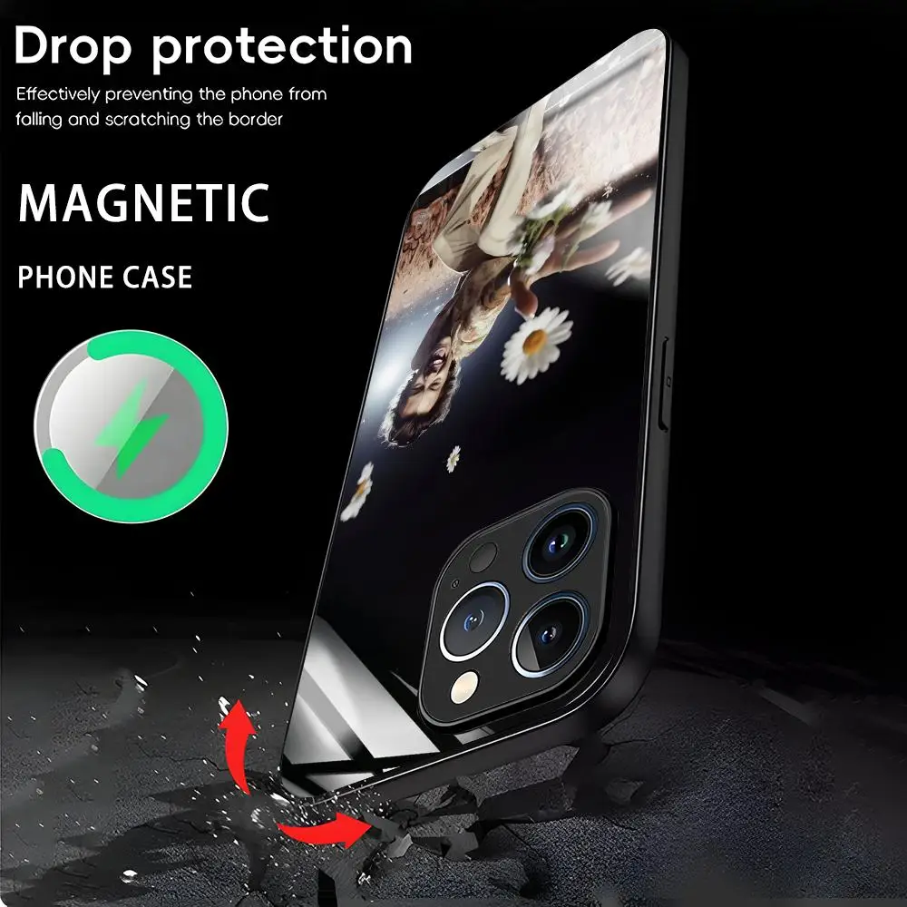 حافظة هاتف لهاتف آيفون 17 16 15 14 13 12 11 X XR XS 8 Plus Mini Pro Max المغني الشهير H-Harry S-Styles حافظة مغناطيسية زجاجية