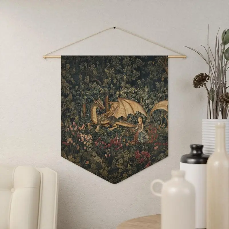 VIKAMA Medieval Dragon Linen Tapestry Vintage Fairy Tale Wall Hanging Bedroom Dorm Home Decor