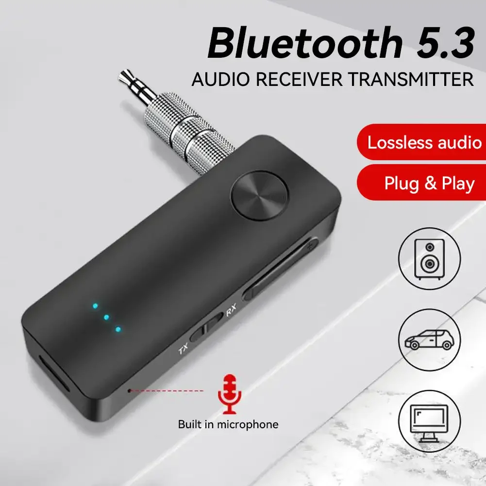 Bluetooth 5.3 Car Audio Transmitter Receiver 2 In 1 Handsfree Wireless Adapter with 3.5mm Audio AUX Adapter For Car Airplane TV