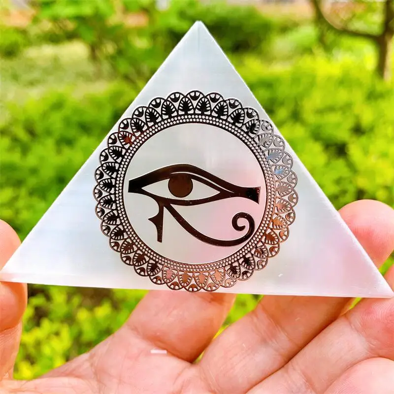 Natural Selenite Triangle Evil Eye Gemstone Energy Healing Stone Crafts DIY Mineral Fashion Home Decoration Gift 1PCS