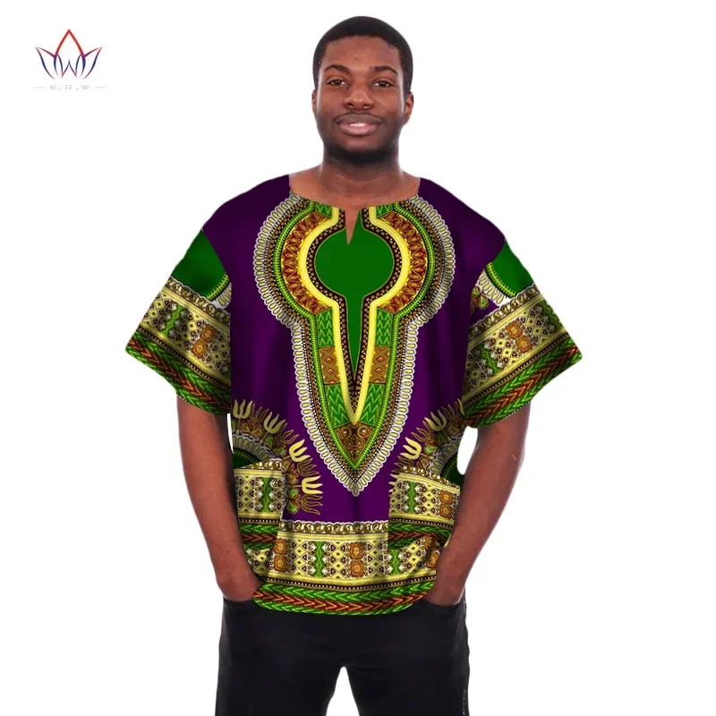 Camiseta africana con estampado africano de cera Dashiki para hombre, ropa africana de talla grande, ropa de marca, Tops cortos WYN04