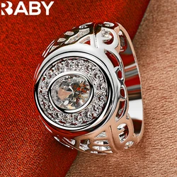 925 Sterling Silver Round Big Zircon Ring For Man Women Popular Jewelry Fashion Party Wedding Engagement Charm Accessories