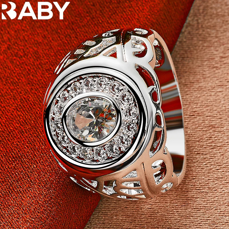 925 Sterling Silver Round Big Zircon Ring For Man Women Popular Jewelry Fashion Party Wedding Engagement Charm Akcesoria