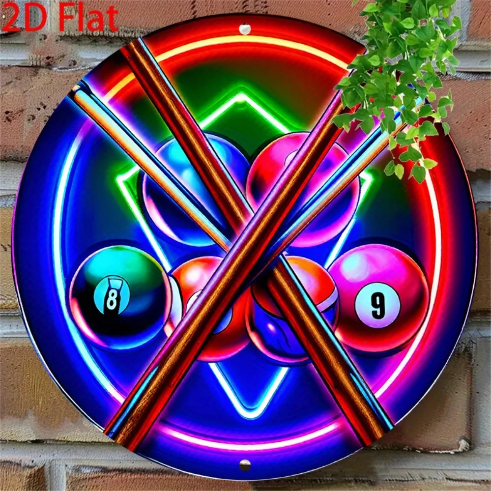CIFBUY Retro Neon Billiards Sign Aluminum Wall Art Waterproof Fade Resistant Durable Metal Decor for Home Bar Kitchen Garage