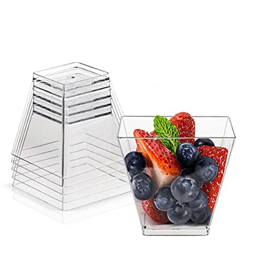 3.5 Oz Square Dessert Cups, Plastic Clear Dessert Cups, Disposable Tasting Cups Great for Desserts, Appetizers, Mousse