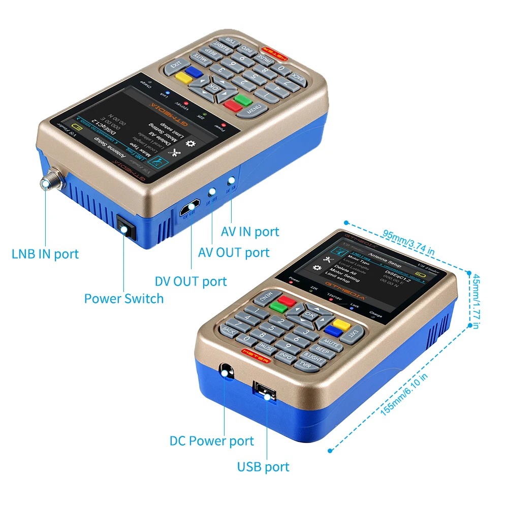 GTMEDIA V8 Finder Meter Measurements of DVB-S/S2/S2X Signals; Full HD (H.264) Support AV In and AV/HD Out Function