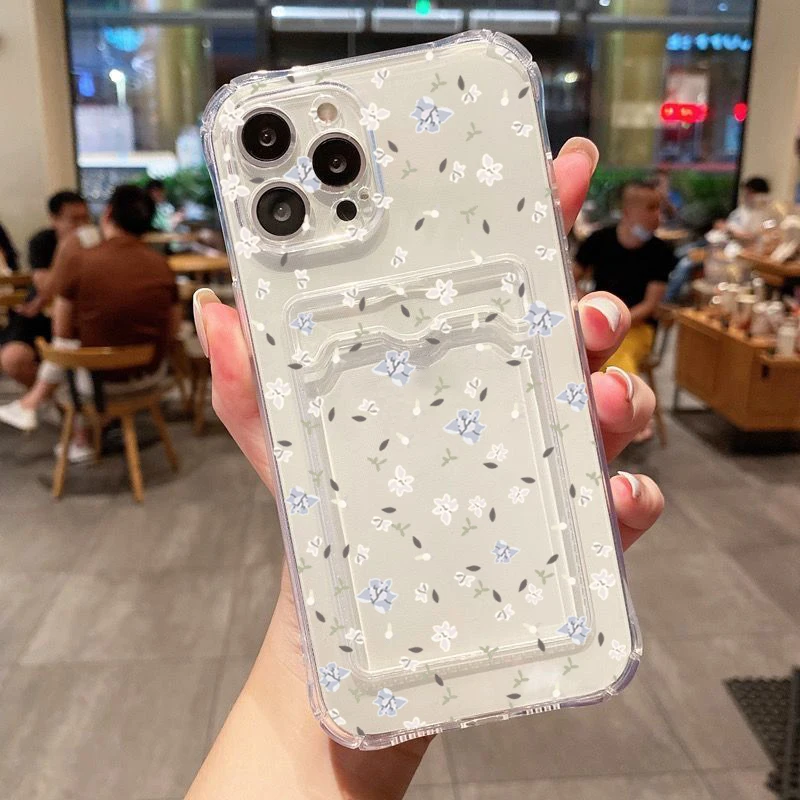 Floral Pattern Card Hold Phone Case For Samsung S24 S23 S22 S21 S20 FE Plus Ultra M33 M53 M54 5G Anti-fall Clear Cover