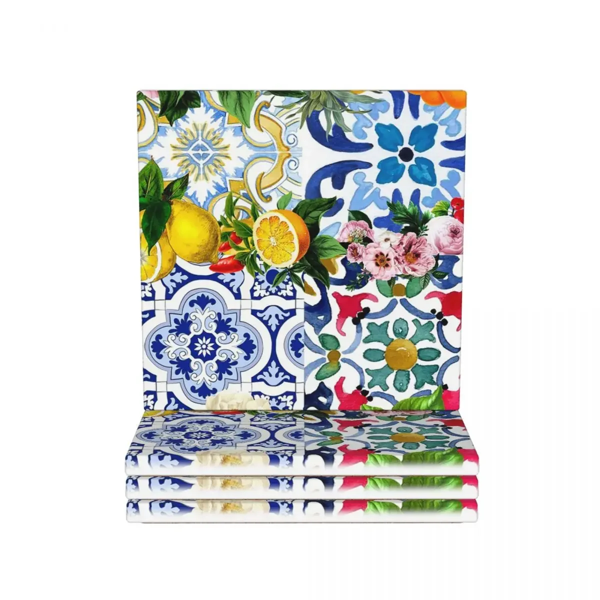 Sicilian Tiles,mediterranean,mosaic,lemons Coaster Ceramics Hot Pad Table Decoration Kitchen Table Placemats Coffee Mat