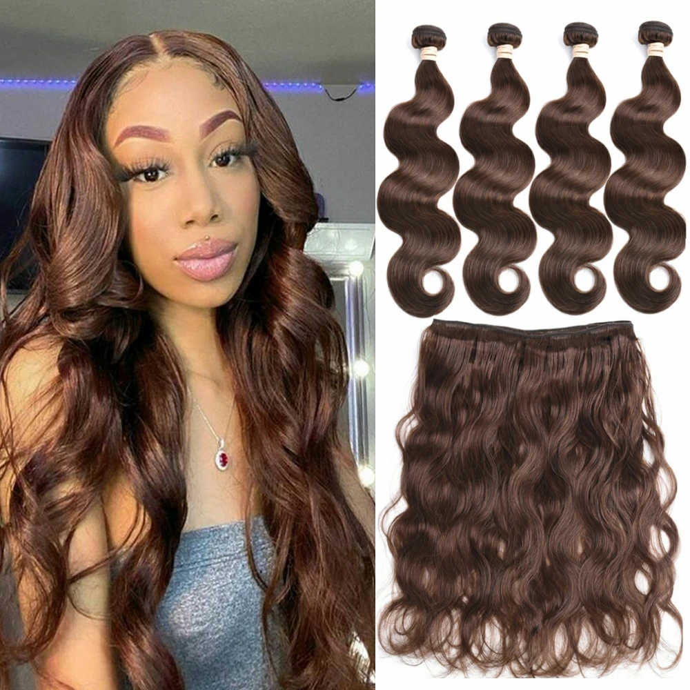 Luxediva-Extensions de cheveux humains Body Wave pré-colorés, faisceaux de tissage, brun clair, brésilien, Remy, mode, vente en gros, #2, #4