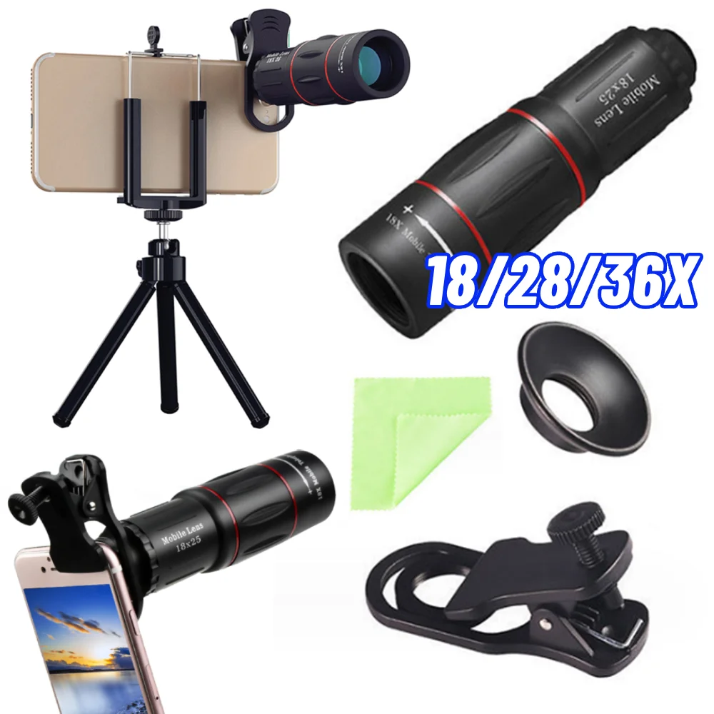 

Монокулярный телескоп с клипсой 18/28/36X HD, объектив телескопа, универсальный зум, телефонная камера, телеобъектив, объектив оптического телескопа