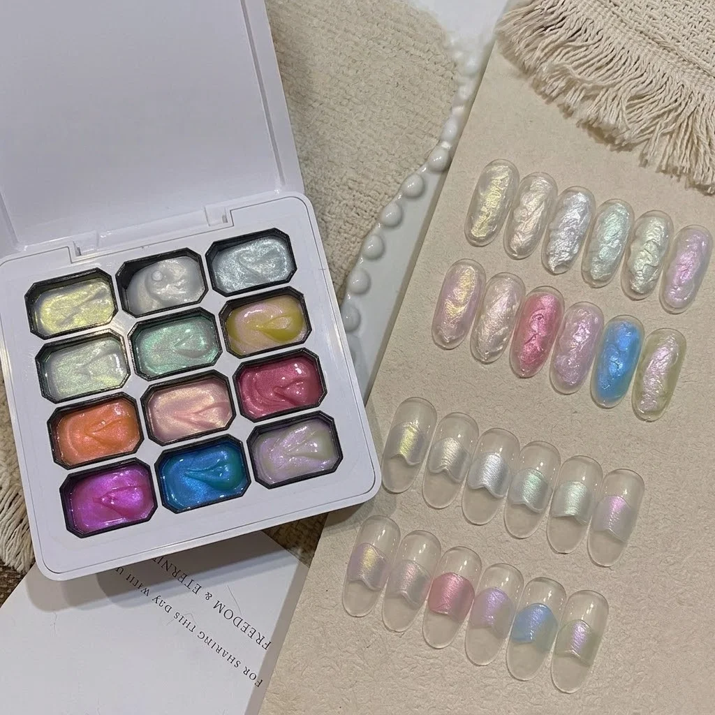 12 Colors Popular Aurora Pearl Texture Gel Nail Polish Semi-permanent Nail Art Soak-off UV LED Modeling Gel Varnishes Nail Art