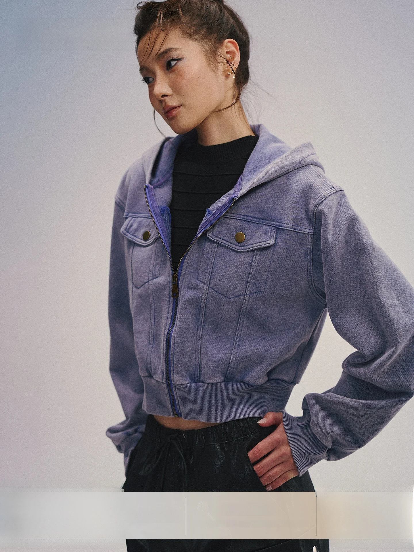 

Gowirel Women's Zipper Hoodie Jaet Waed Vintage Proc High amage Waist-Cinching ort Sle Casual Faion