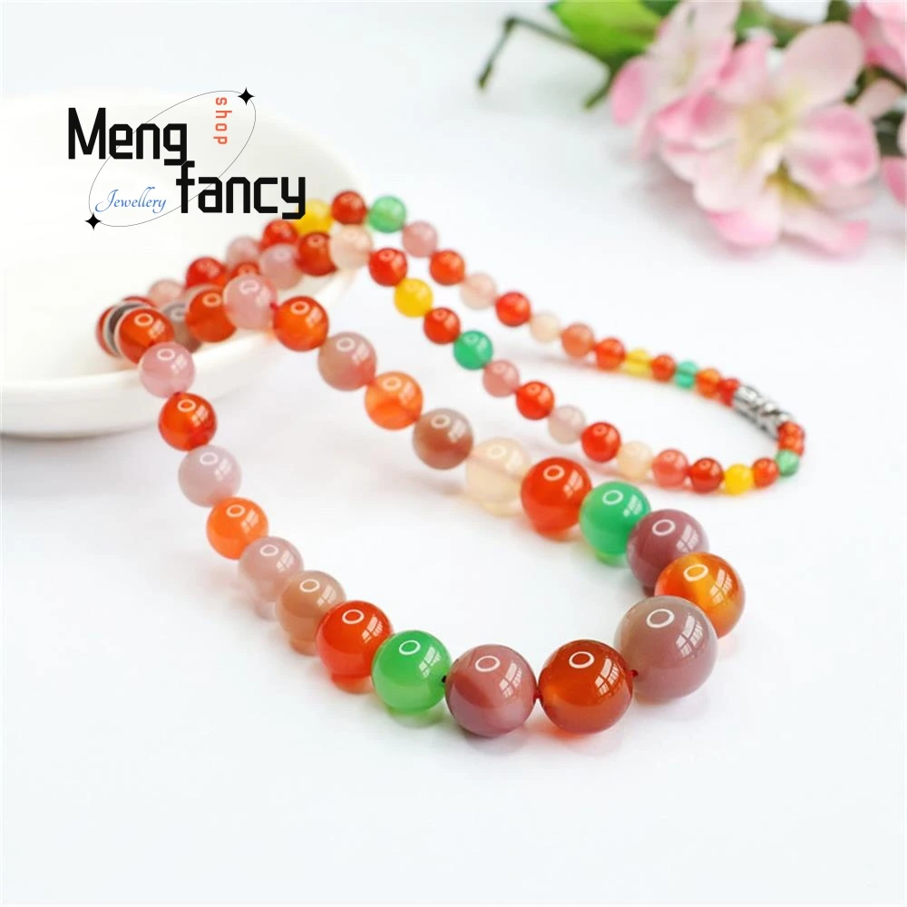 Natural Salt Source Agate Candy Tower Chain Crystal Colored Necklace Simple Elegant High-grade Fashion Fine Jewelry Holiday Gift