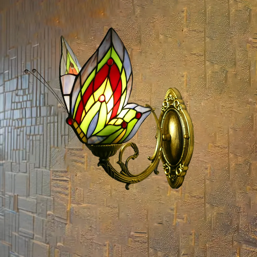 Modern Style  Lamp Sconce Handmade Stained Glass Wall Lantern with Butterfly Design Turkish Moroccan Wall Light Downlight