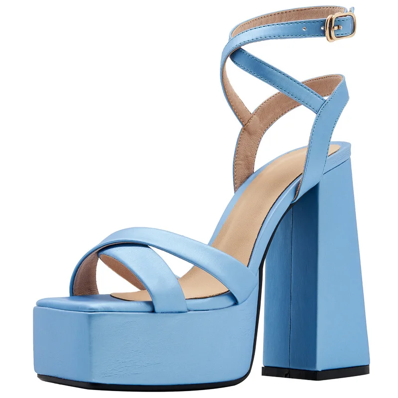 Women's Sandals for Ladies Simple Solid Color Blue Nude Black Sexy Elegant Super 14 cm High Heel Platform Sandals