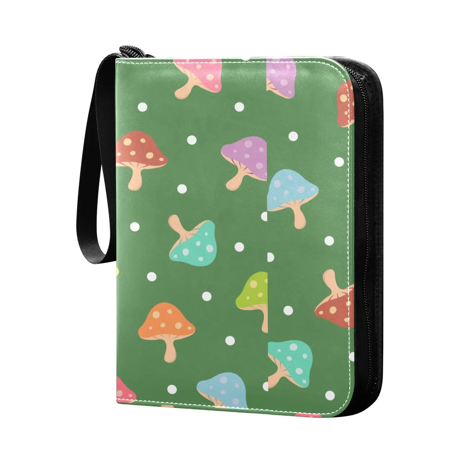 Green Mushrooms Card Binder 4 Pocket Card Binder, 400 Double Sided Pocket Album Sport Game Cards, Unique Card Collection Storage