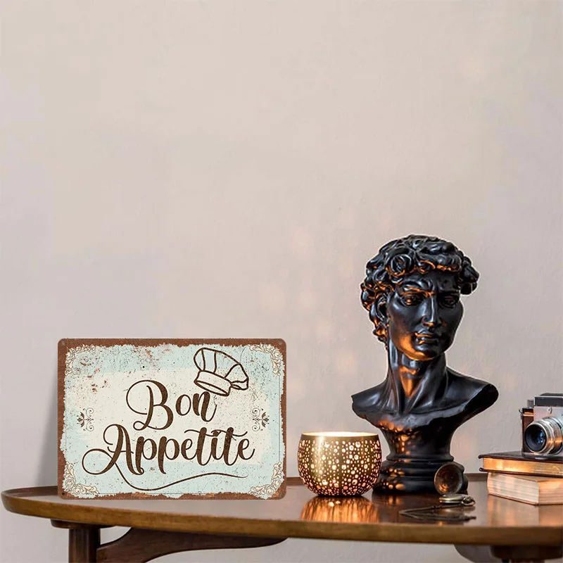Bon Appetit Sign Poster Customized Wall Art Vintage Metal Signs Retro Tin Plaque for Man Cave Luxury Home Decor Items Coffee Bar