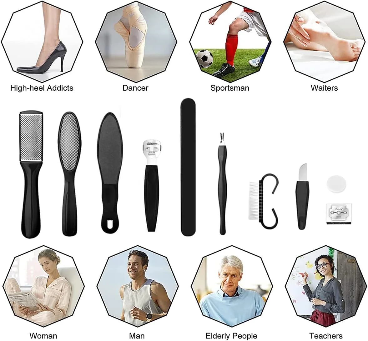 10 pçs moedor de pé para remover calos de pele morta pedicure doméstica pé barbear lixar placa pedicure conjunto de ferramentas