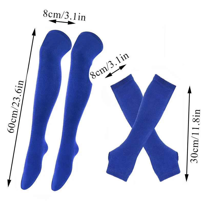여성용 무릎 위 긴 줄무늬 프린트 허벅지 높이 면 양말, 팔 소매 장갑, Y2K 스타일, 플러스 사이즈 무릎 위 양말, 1 세트