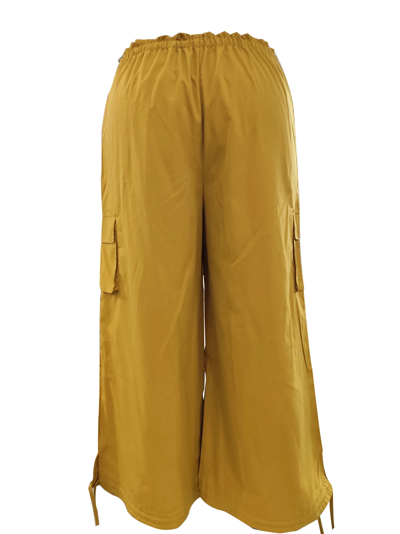 Plus size women's ginger yellow cargo jogger pants high waist drawstring side pockets loose casual harem lantern trousers