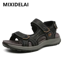 New Mens Sandals Summer Genuine Leather Sandals Men Outdoor Casual Lightweight Beach Sandals Fashion Men Shoes Large Size 38-46