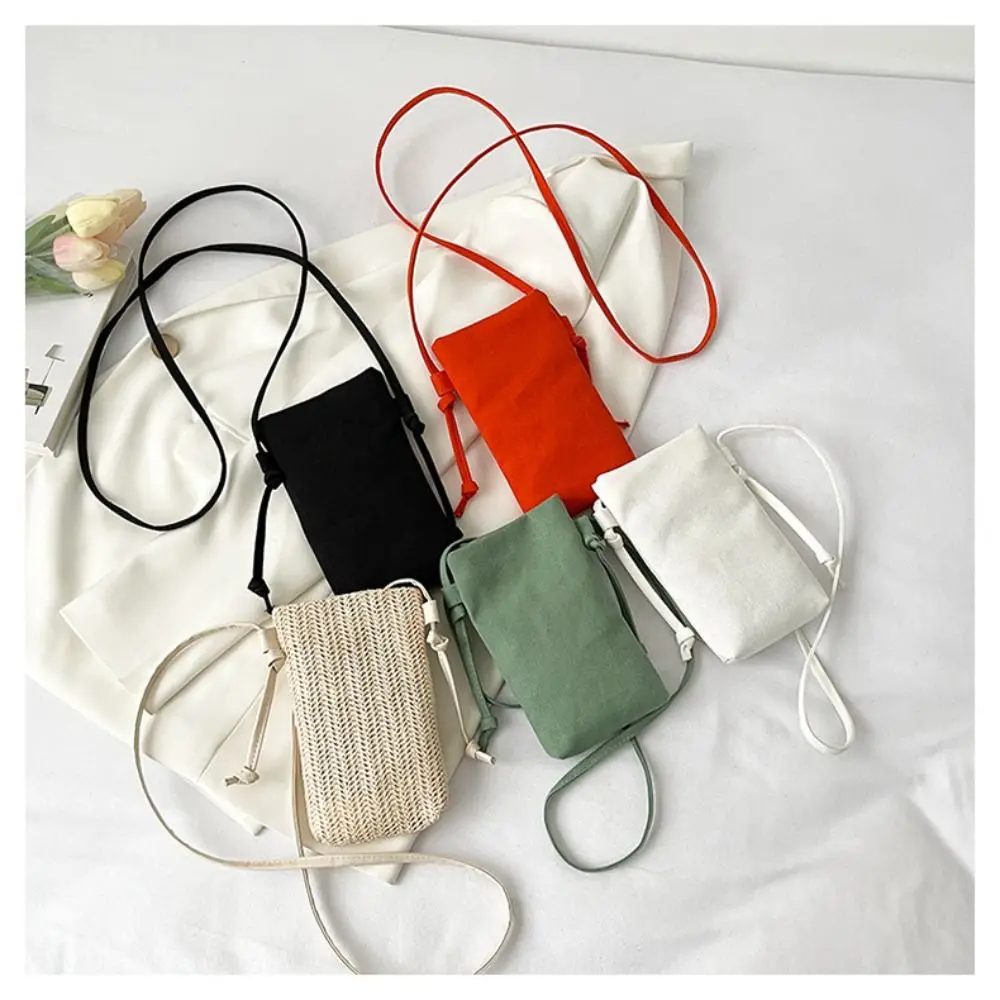 Multifunctional Canvas Mobile Phone Bag Hanging Neck Light Weight Messenger Bag Fashion All-match Small Crossbody Bag Coin Purse