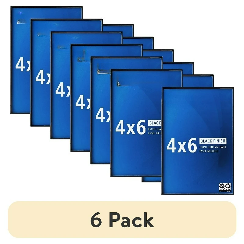 (6 pack)  4x6 Picture Frame – Black Front Loading Wall or Tabletop Photo Frame, Set of 2