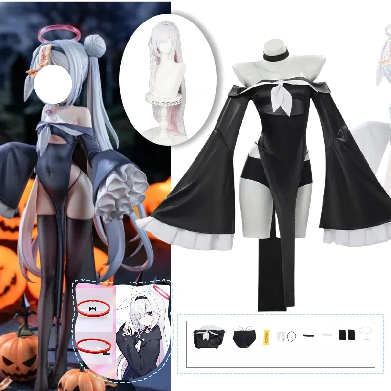

Halloween Arona Costume Game Blue Cosplay Archive Cos Zombie Black Dress Sexy Dresses with Accessories Full Set for Women