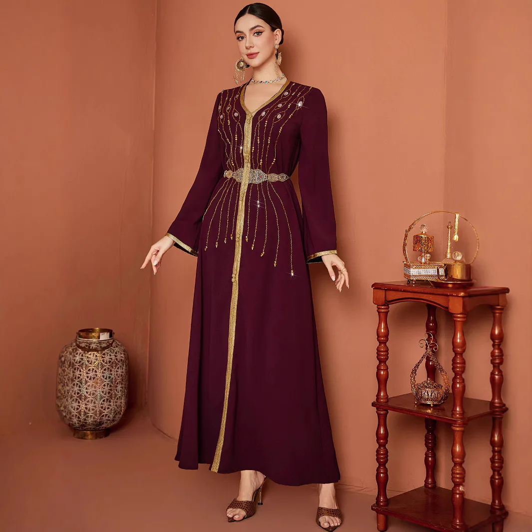

Eid Abaya Women Dress Lace-up Muslim Diamond Long Dresses Vestidos Largos Party Caftan Jalabiya Ramadan Dubai Arab Robe 2025