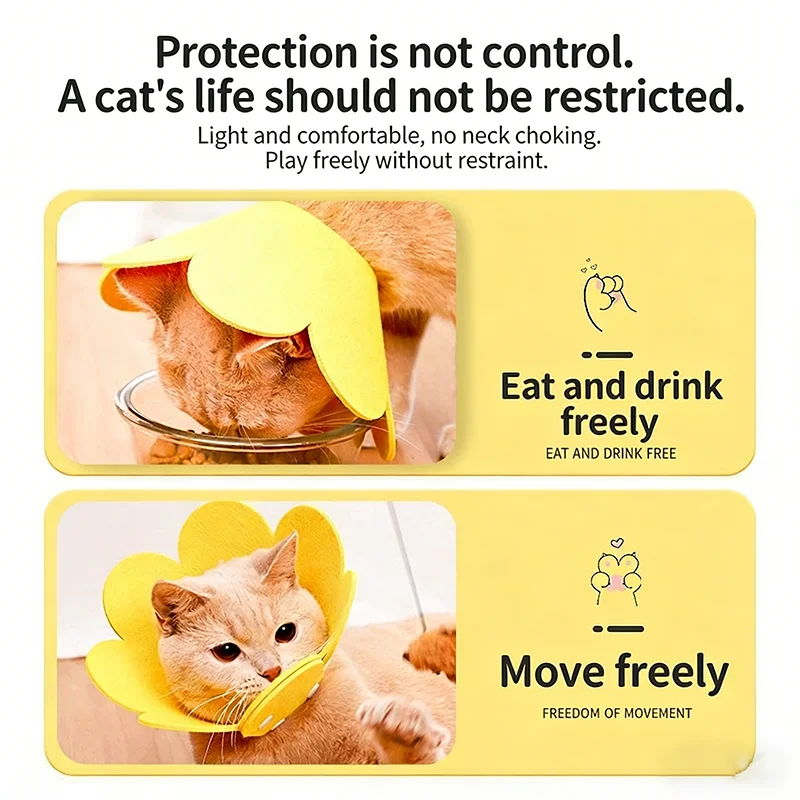 Felt Sunflower Elizabethan Collar Pet Recovery Cone Adjustable Anti Lick Anti Bite Protector For Cat After Surgery Wound Healing - view 3
