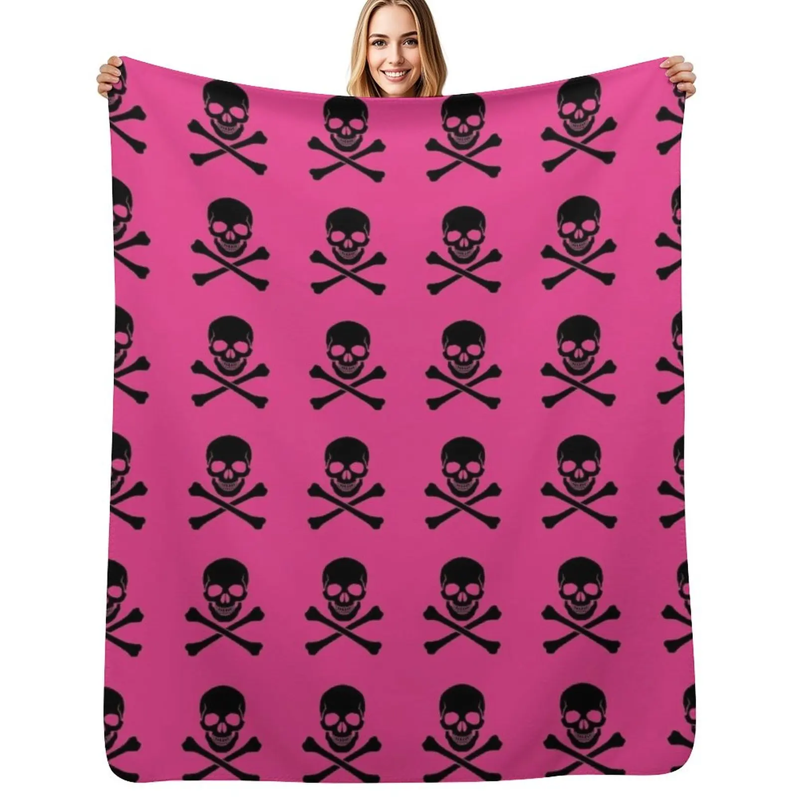 

Black Skull and Crossbones on Pink Throw Blanket Soft Solid Color Blanket for Couch Bed