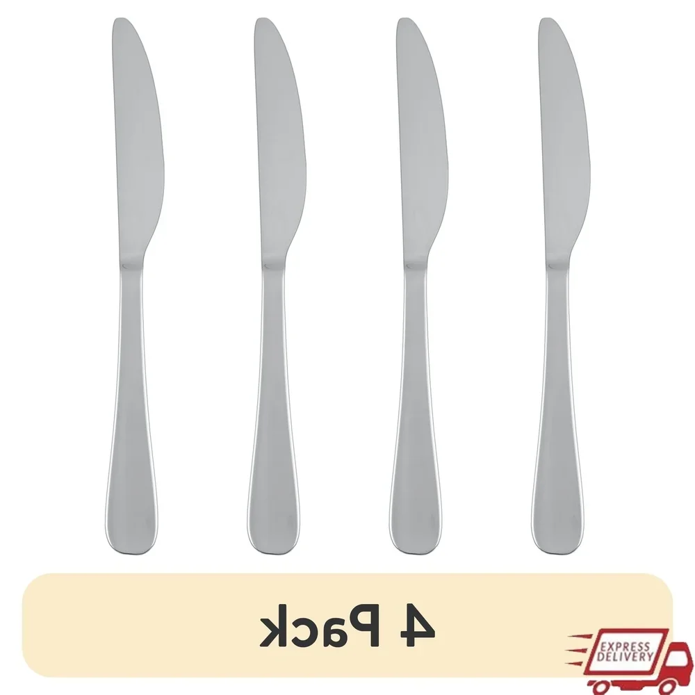

4 Pack Mirror Finish Dinner Knife Stainless Steel Dishwasher Safe Ergonomic Comfortable Kitchen Utensils Elegant Dining Everyday