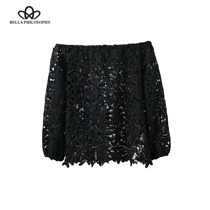 

Bella Philosophy 2024 spring summer sexy lace crochet slash neck off shoulder women blouses shirt white blackBella Philosophy 20