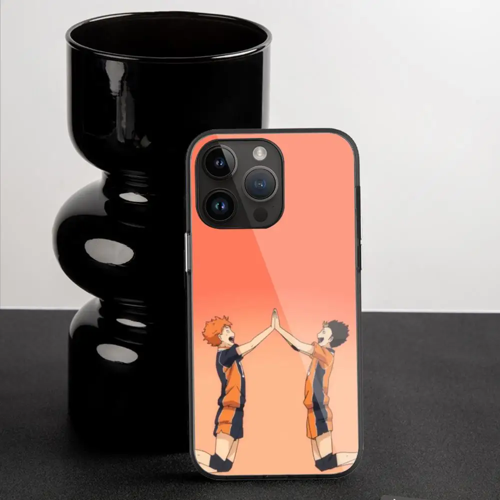 H_haikyu!! Phone Case For iPhone 15 Pro Max14 13 12 Mini 11 XR XS 8 7 Plus Black Art Glass Cases