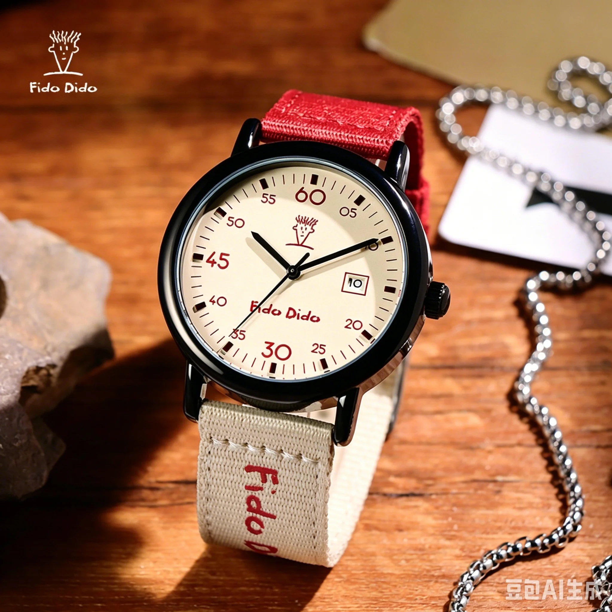 Fido Dido Original Teen Quartz Watch 50M Waterproof Calendar Nylon Strap Preppy Campus Casual Analog Wristwatch for Boys Girls