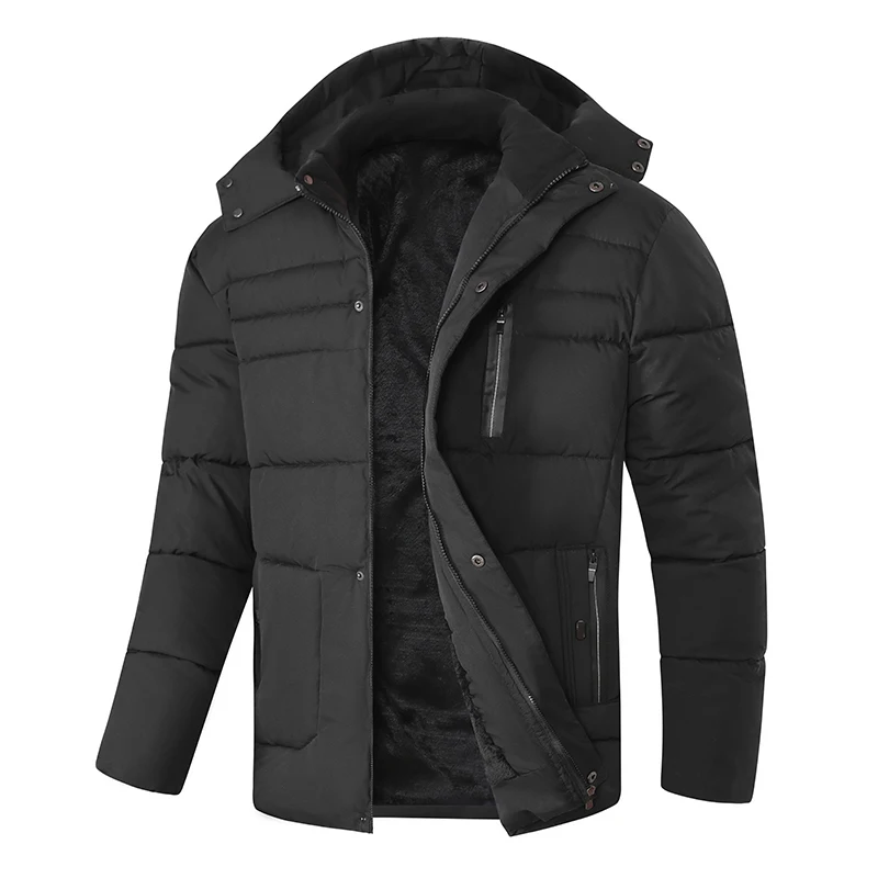 Men Keep Warm Windproof Casual Jacket New Fashion Removable Hat Comfort Coat Winter Outdoors Fleece Thickening Solid Parka Men