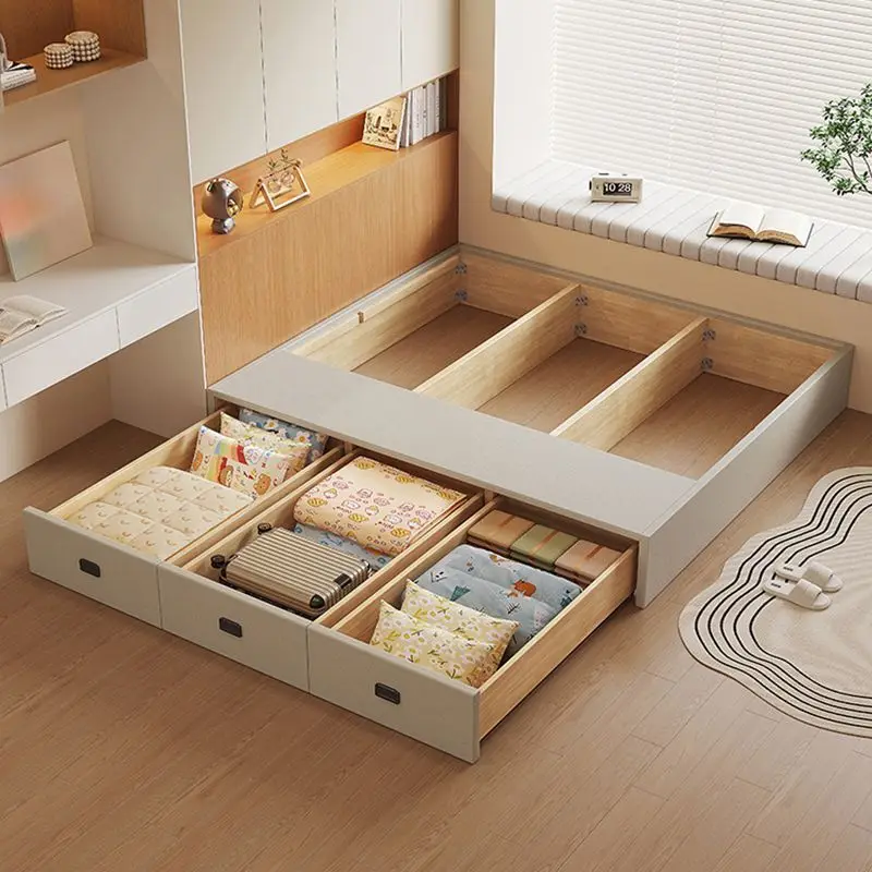 

Solid wood no bedside storage bed row skeleton with drawer tatami