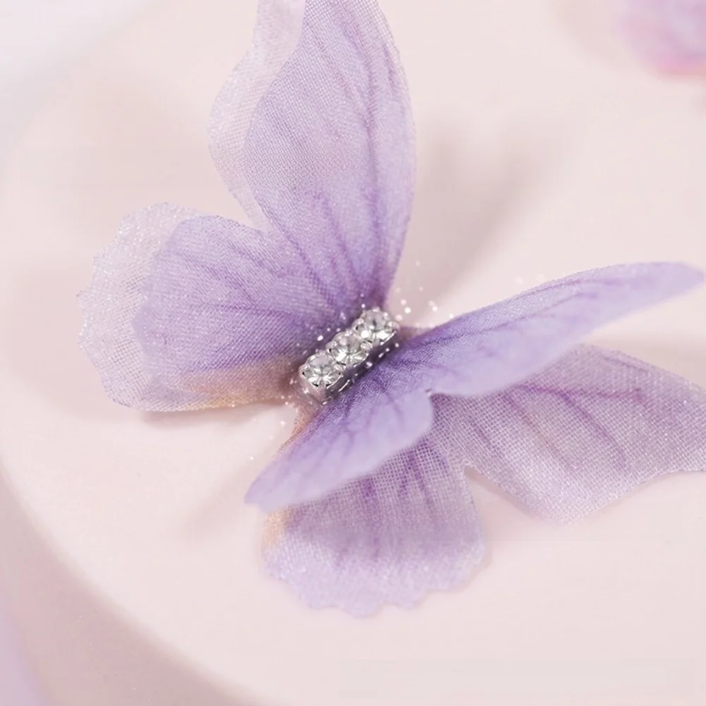 50Pcs 3D Organza Fabric Butterfly Appliques Colorful Translucent Chiffon Butterfly Embroidered Patches Double-layer