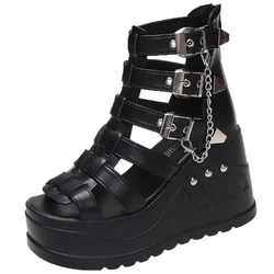 Women Thick Bottom Gladiator Shoe Woman Summer Chunky Sneakers High Platform Sandals Hollow Out 10CM Wedge Heels Beach Sandalias